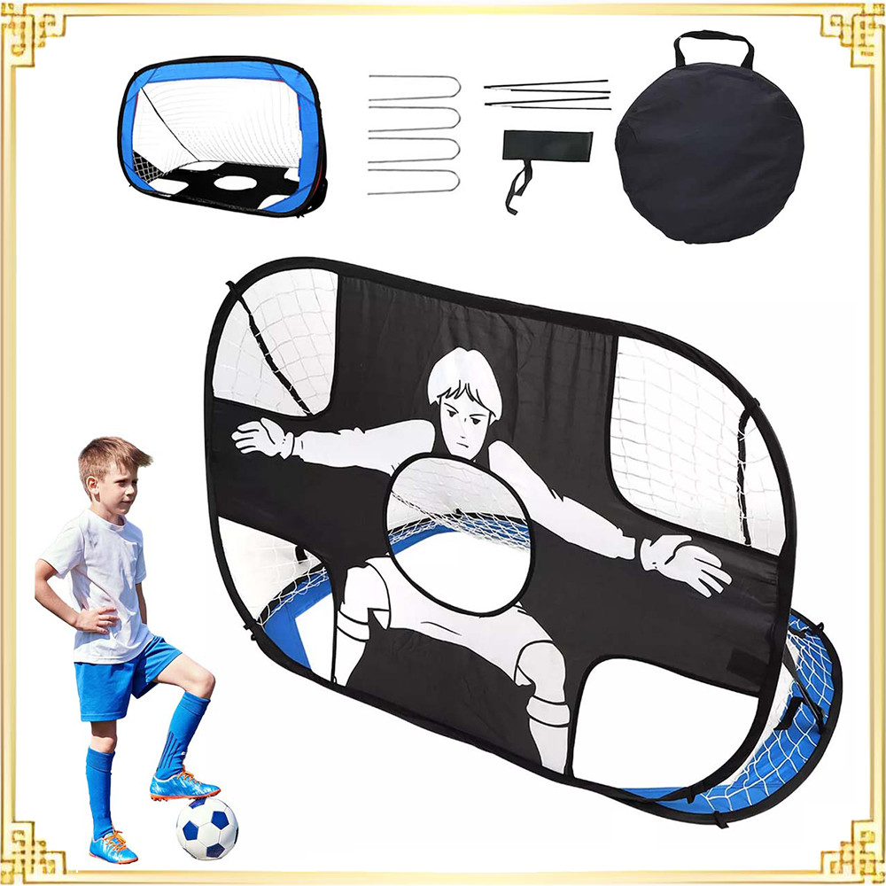 Objetivo de futebol pequeno portátil preto + azul 120 x 80 x 80 cm ferramenta de instalação e 1 bolsa de armazenamento