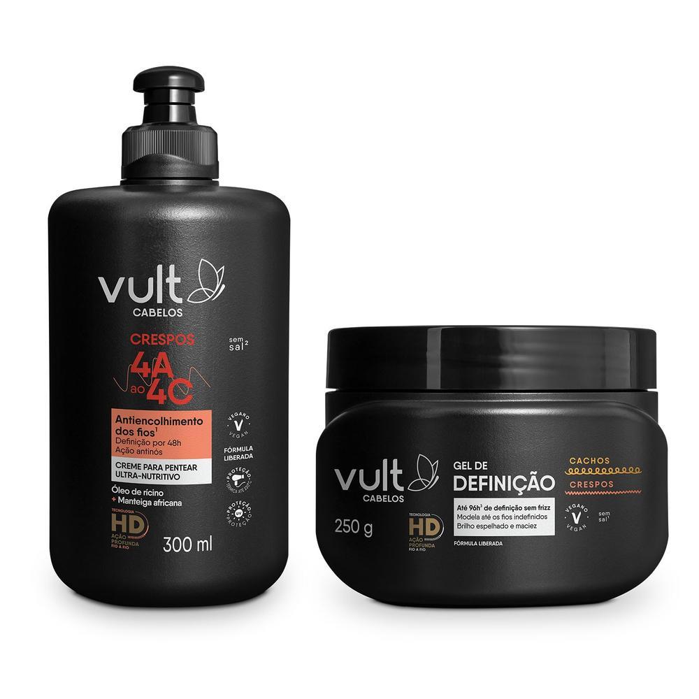Combo Finalização Vult Cabelos Cachos e Crespos: Creme Para Pentear 300ml + Gel de Definição 250g