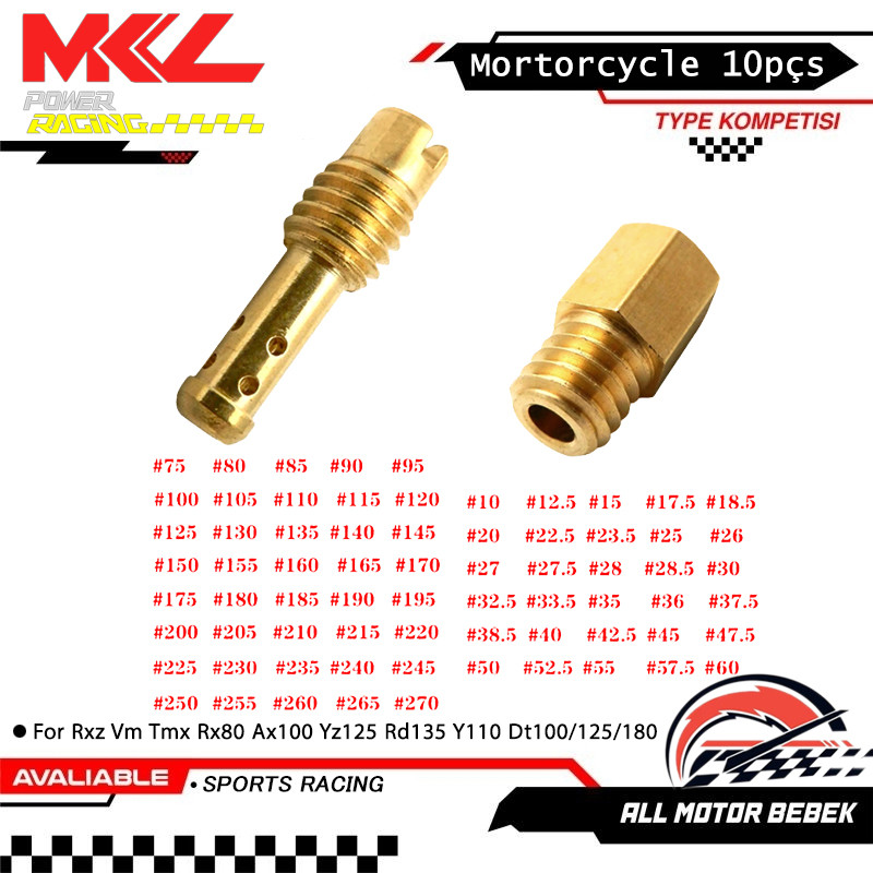 Mortorcycle 10pçs Carburador Gicleur Gicle De Moto Hex Principal Rxz Vm Tmx Rx80 Ax100 Yz125 Rd135 Y110 Dt100/125/180