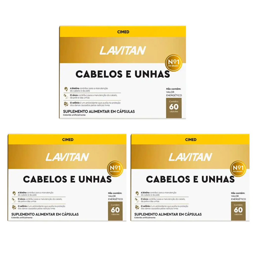 Kit com 3 Lavitan Cabelos e Unhas – Multivitamínico com 60 Cápsulas