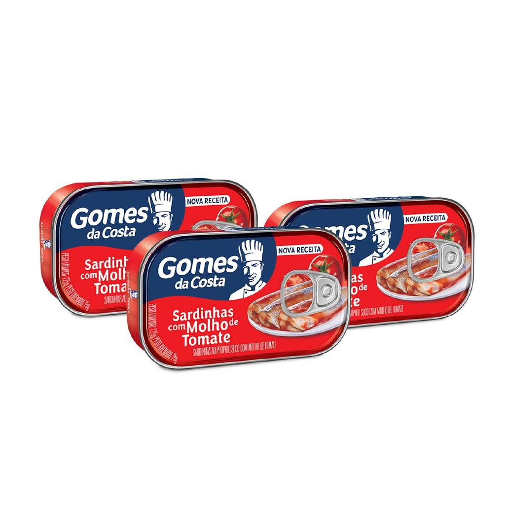 Kit 3 Un - Sardinhas ao Próprio Suco com Molho de Tomate Temperado - 125g - Gomes da Costa em Oferta na Shopee