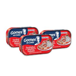 Kit 3 Un - Sardinhas ao Próprio Suco com Molho de Tomate Temperado - 125g - Gomes da Costa em Oferta na Shopee