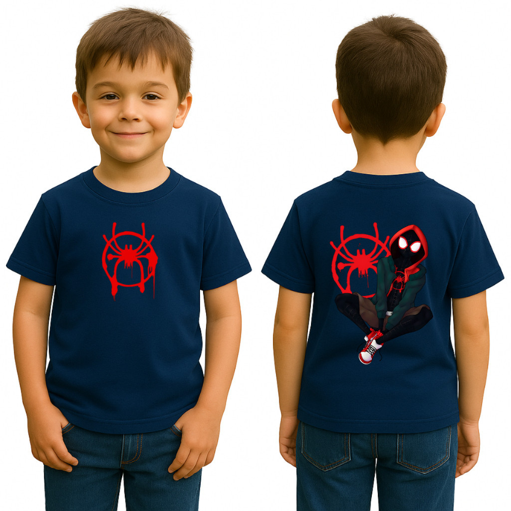 Camisa Infantil Moda Geek Aranha Miles Grafite Camiseta Manga Curta Algodão