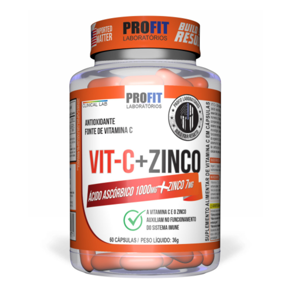 Vitamina C 1000mg + Zinco 7mg Profit Imunidade Potente 60 Cápsulas em Oferta na Shopee