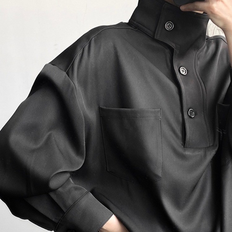 Camisa de meia gola alta masculina rufião bonito High-End cabeleireiro Street Wear masculino gola alta interior camisa C