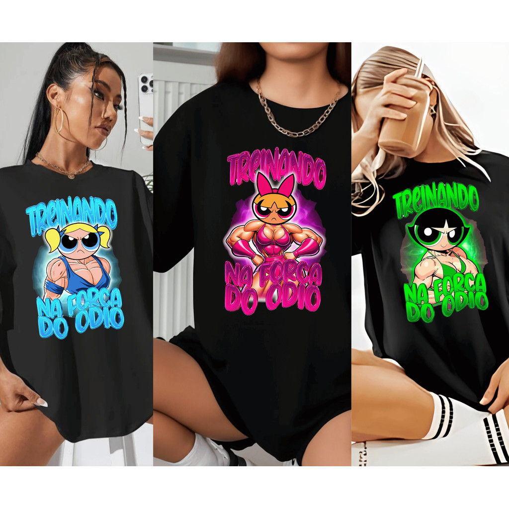 Kit 3 Camisetas Oversized Feminina Camisa Blusão Academia Treino  Corrida Poderosa Gym
