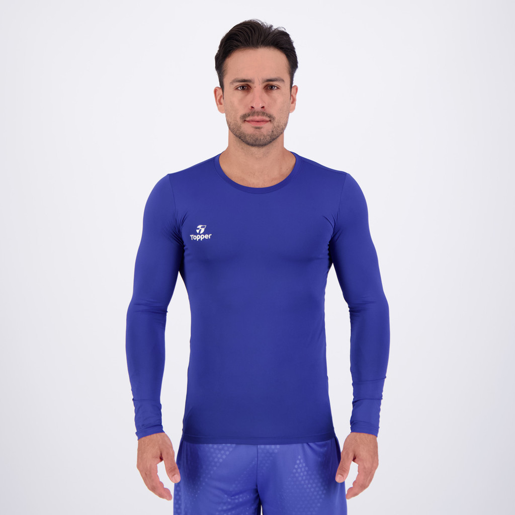 Camisa Térmica Topper Classic New Manga Longa Azul em Oferta na Shopee