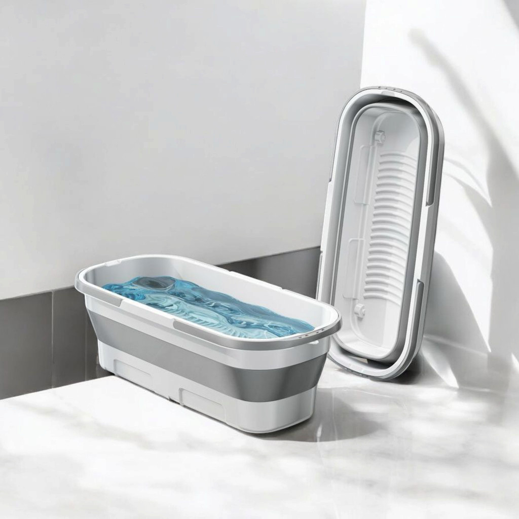 Balde Dobrável Retrátil Flexível Retangular Silicone Multiuso Com 4 Rodinha Fácil De Limpar 15 L Cores