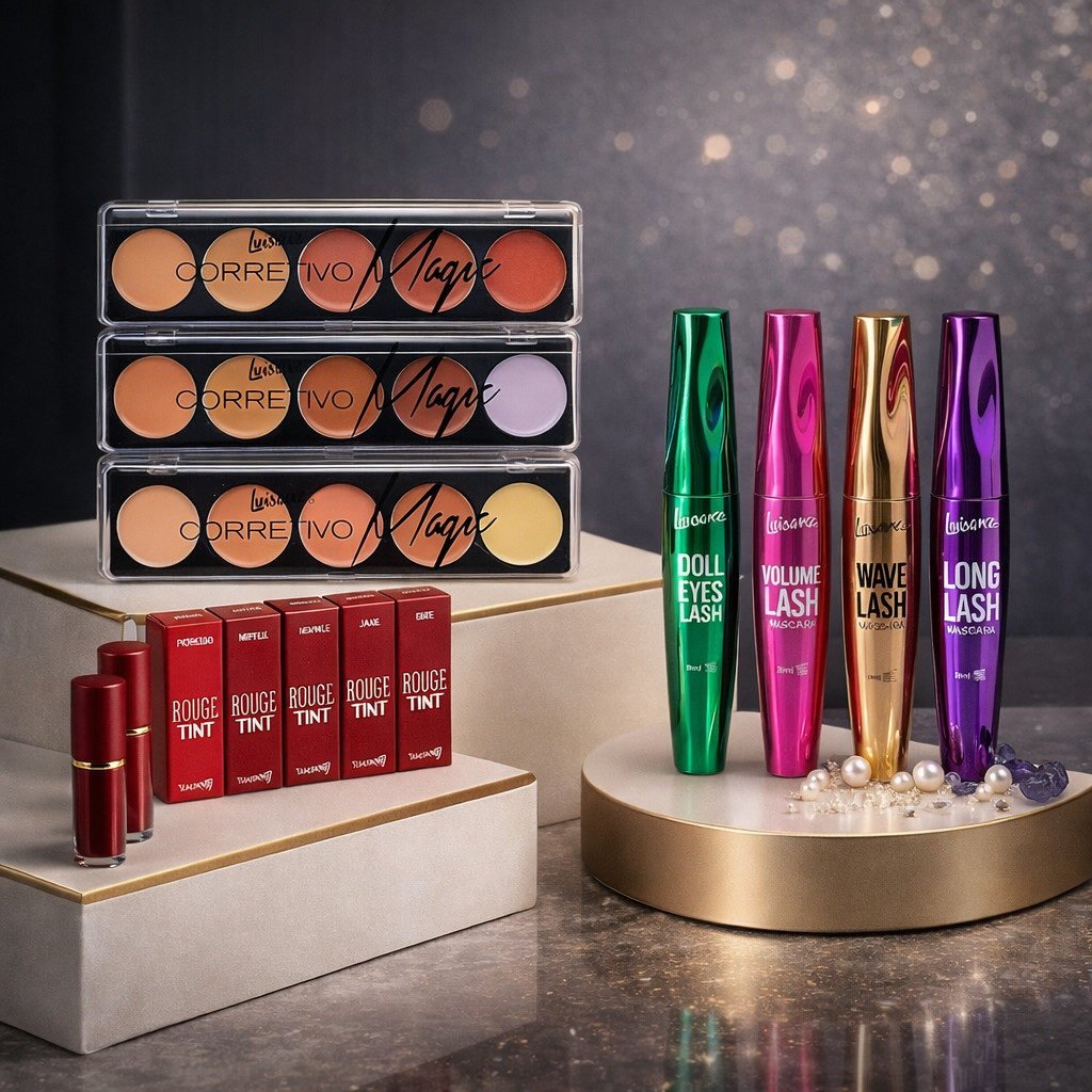 Kit Make Completa Luisance  | Paleta Corretivos+ Batom Liquido Rouge Tint +Rímel Máscara para Cílios