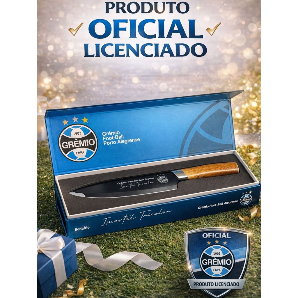 Faca Churrasco Oficial Time Grêmio Cozinha Caixa Presente Aço Inox Premium