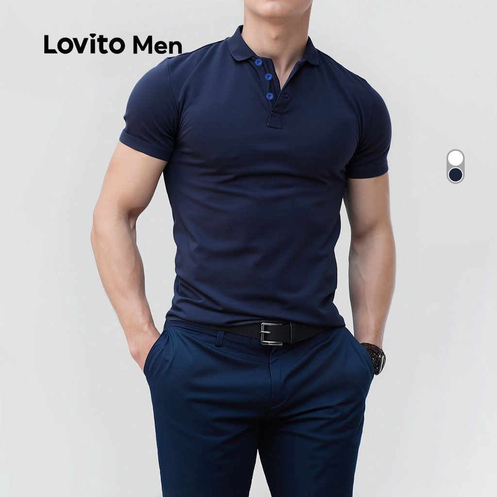 Lovito Men Camisa Polo Casual com Botões para Primavera/verão para homens LNE118028 em Oferta na Shopee