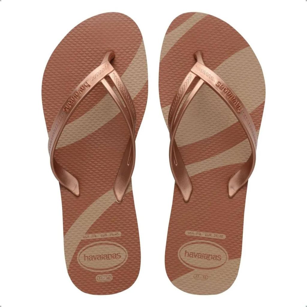 Chinelo Havaianas Elegance Print Metalizado Feminino - Marrom em Oferta na Shopee