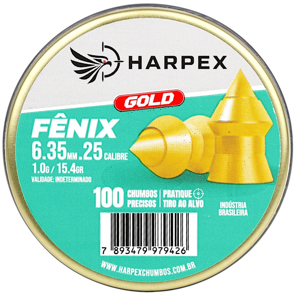 Chumbinho Harpex Fenix Gold Alta Penetração 6.35mm (.25) - 100un em Oferta na Shopee