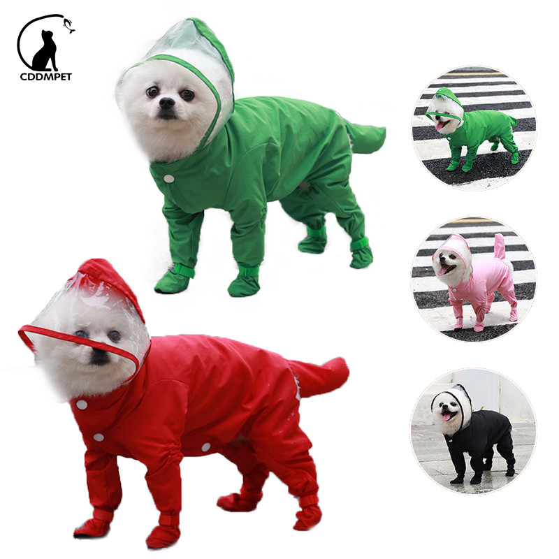 Capa De Chuva Cachorro Pequeno Impermeável Macacão Com Capuz Para Cães De Estimação Animais Gatos