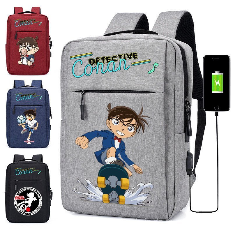 Mochila de anime infantil Conan para notebook USB à prova d'água para meninos e meninas adolescentes mochila escolar IH3