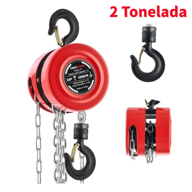 Talha Manual 2 Tonelada 1000 Kg Com Corrente 3 Metros Trato Freio