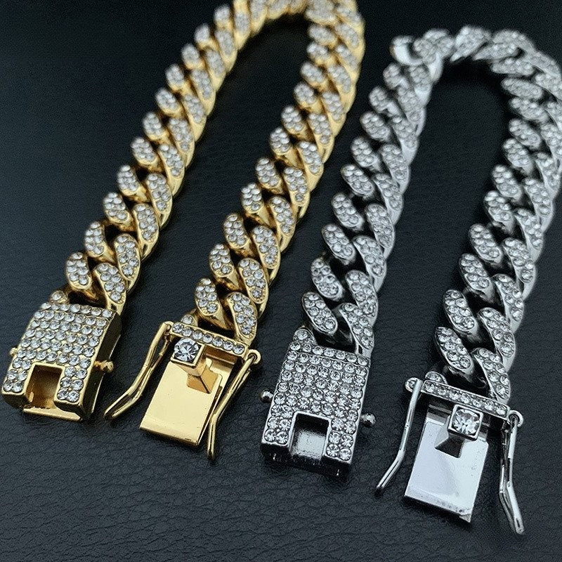 Pulseiras Masculinas Com Corrente Cubana Miami , Pedra Brilhante , Iced Out Pave 2FHR