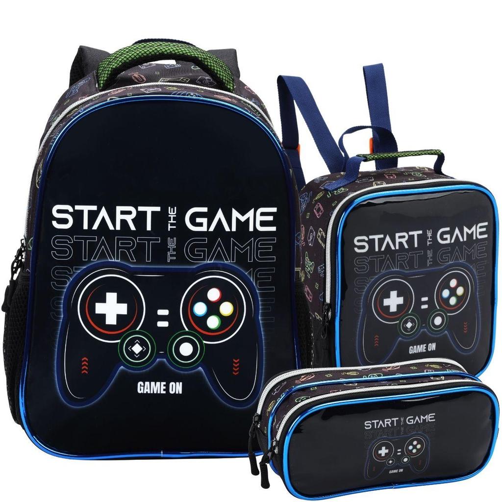 Kit Mochila de Costas Escolar Menino Gamer C/ Estojo Lancheira Térmica Material Resistente Acolchoada Estudo em Oferta na Shopee