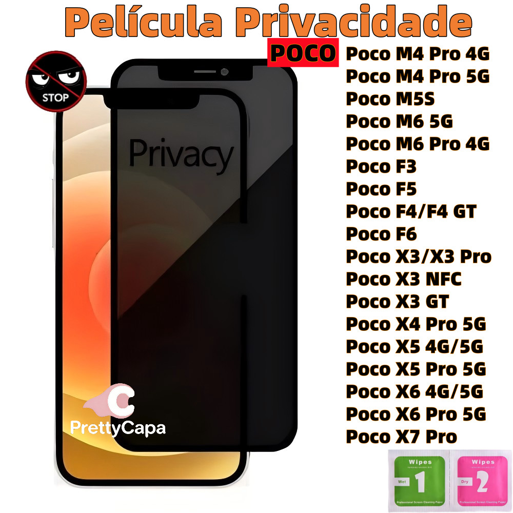 Película Privacidade Vidro Temperado Anti Spy Para Xiaomi Mi Poco X7 X6 X3 F5 X5