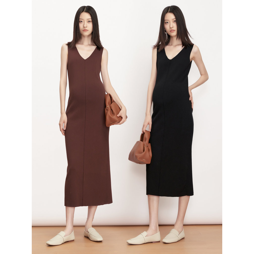 SELLYNEAR Maternidade Desgaste Primavera Outono Vestido Novo Estilo Moda Com Decote Em V Longo Slim-fit Slimmer Look Lã 