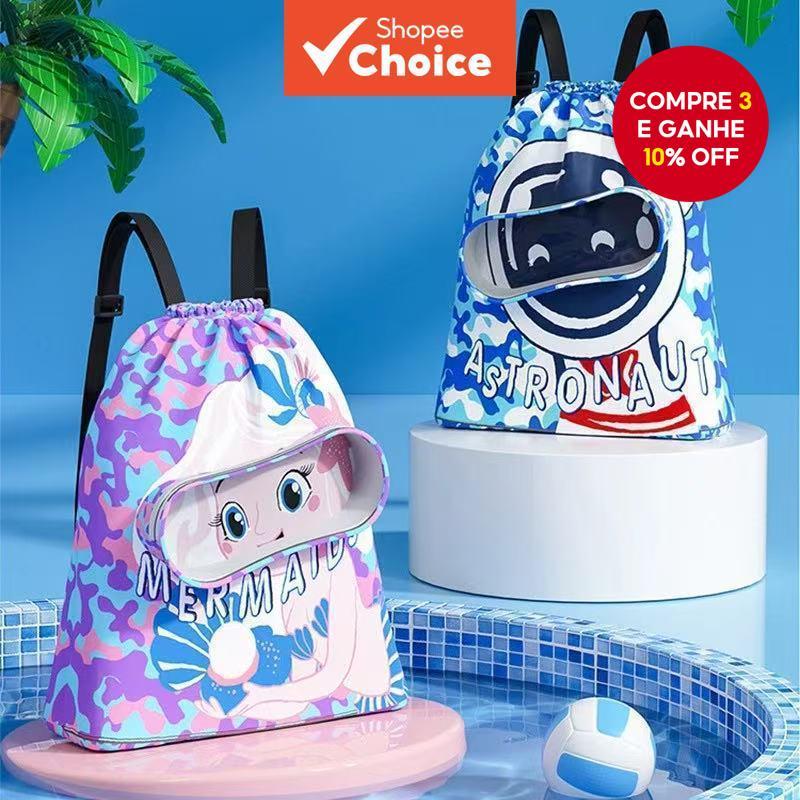 Mochila de Natação Infantil Impermeável de Verão: Bolsa Esportiva com Separação Seca-Molhada e Compartimento para