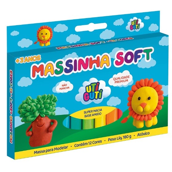 Massinha de Modelar Soft Utiguti – KIT ou unidades 6/12 cores – Atóxica, Escolar e Artesanato