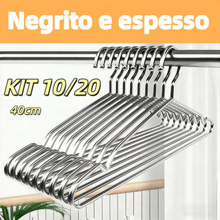 Kit com 20 ou 10 Cabides de Aço Inox 40cm, Aço Grosso, Promoção por Atacado
