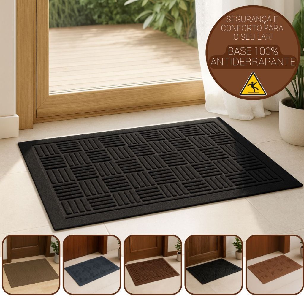 Tapete Capacho Porta Entrada 40 x 60 Borracha Antiderrapante Decorativo Slim Habitat