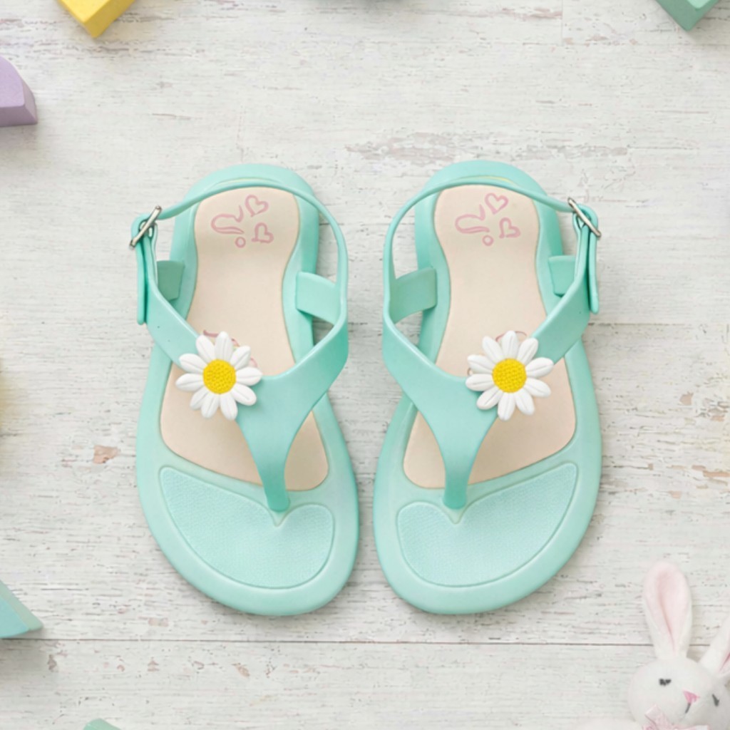 Sandália Infantil Feminina de Dedo Rasteira Colorida Flor Confortável Flexíveis Leve Macia Escola