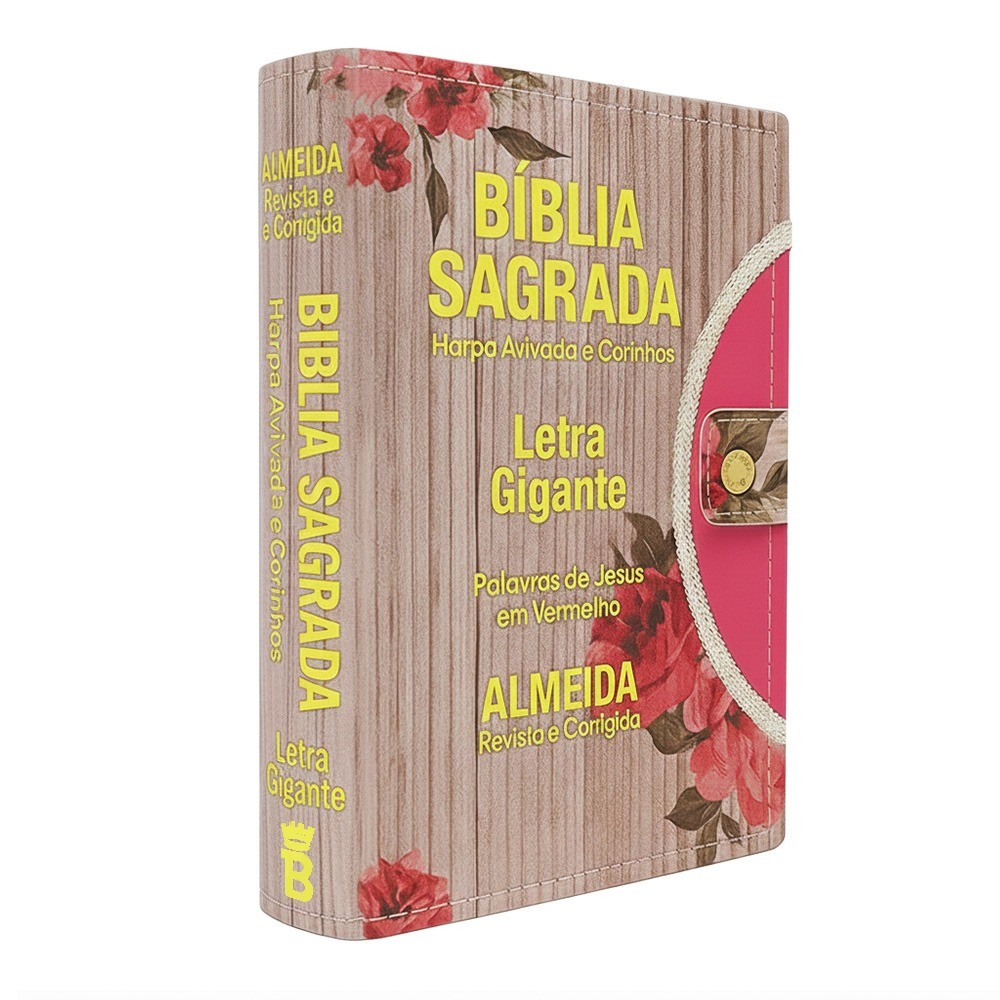 Bíblia Sagrada Letra Gigante - Romantic - Botão e Caneta Revista e Corrigida