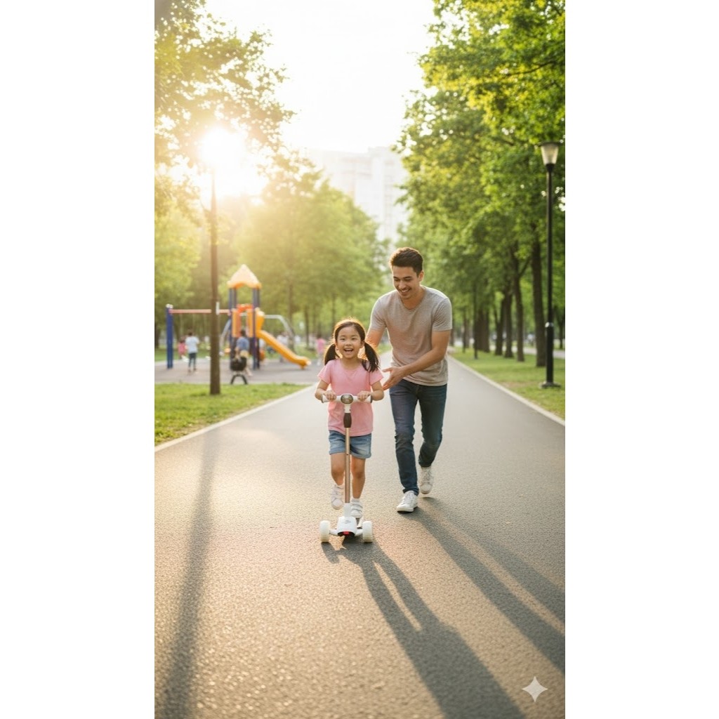 Scooter Patinete Infantil Branco Super LEDs Rodas Luz LED Brilhantes Criança Estável Seguro Guidão