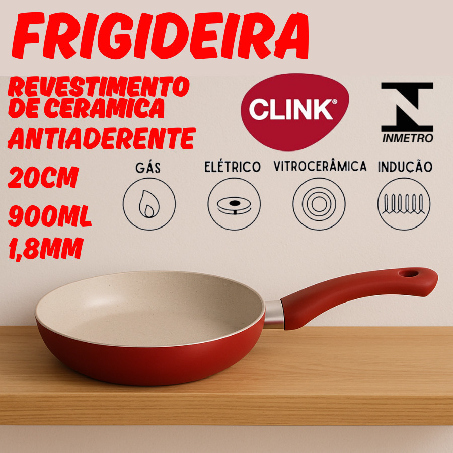 Frigideira 20cm 900ml Antiaderente Com Revestimento De Ceramica 1,8mm Cabo De Baquelite Não Gruda