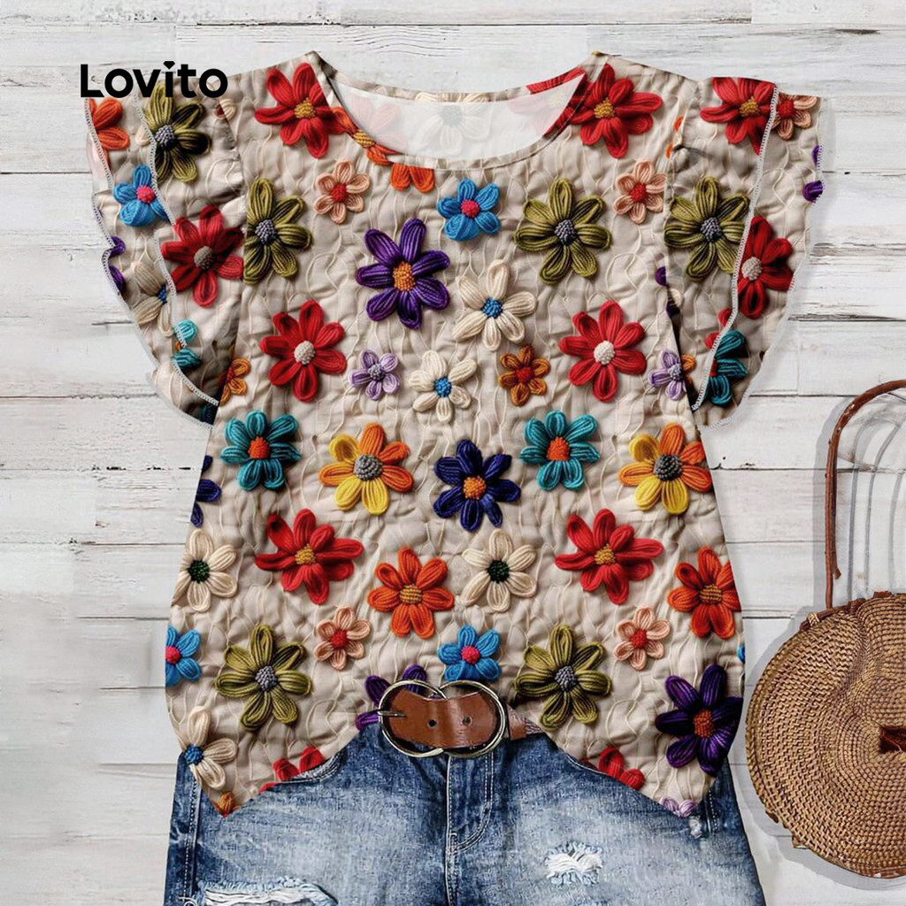 Lovito Blusa Casual com Babados para Mulheres Blusa para Primavera/Verão LK2LD324 em Oferta na Shopee