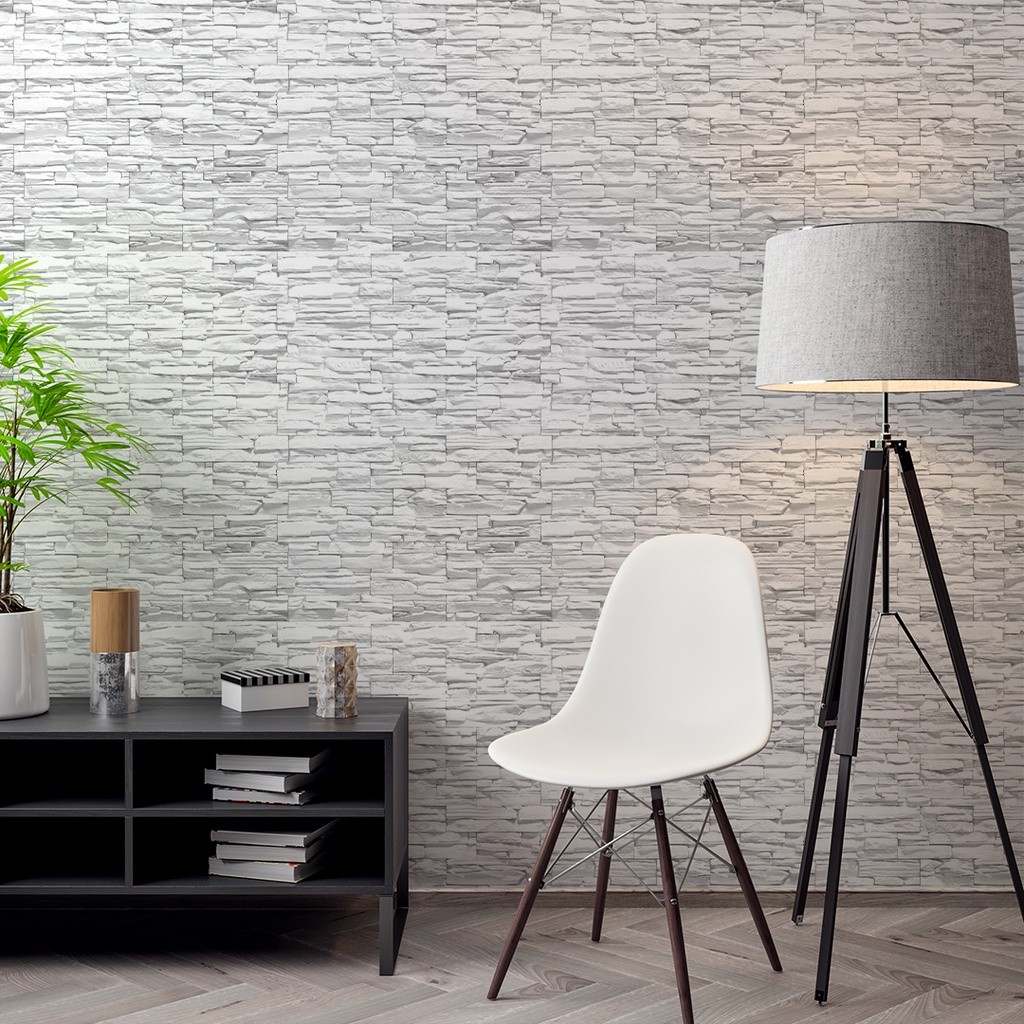 Papel De Parede Adesivo Pedras Canjiquinha Branca Adesivo 3D Adesivo Lavável  - Pro Decor