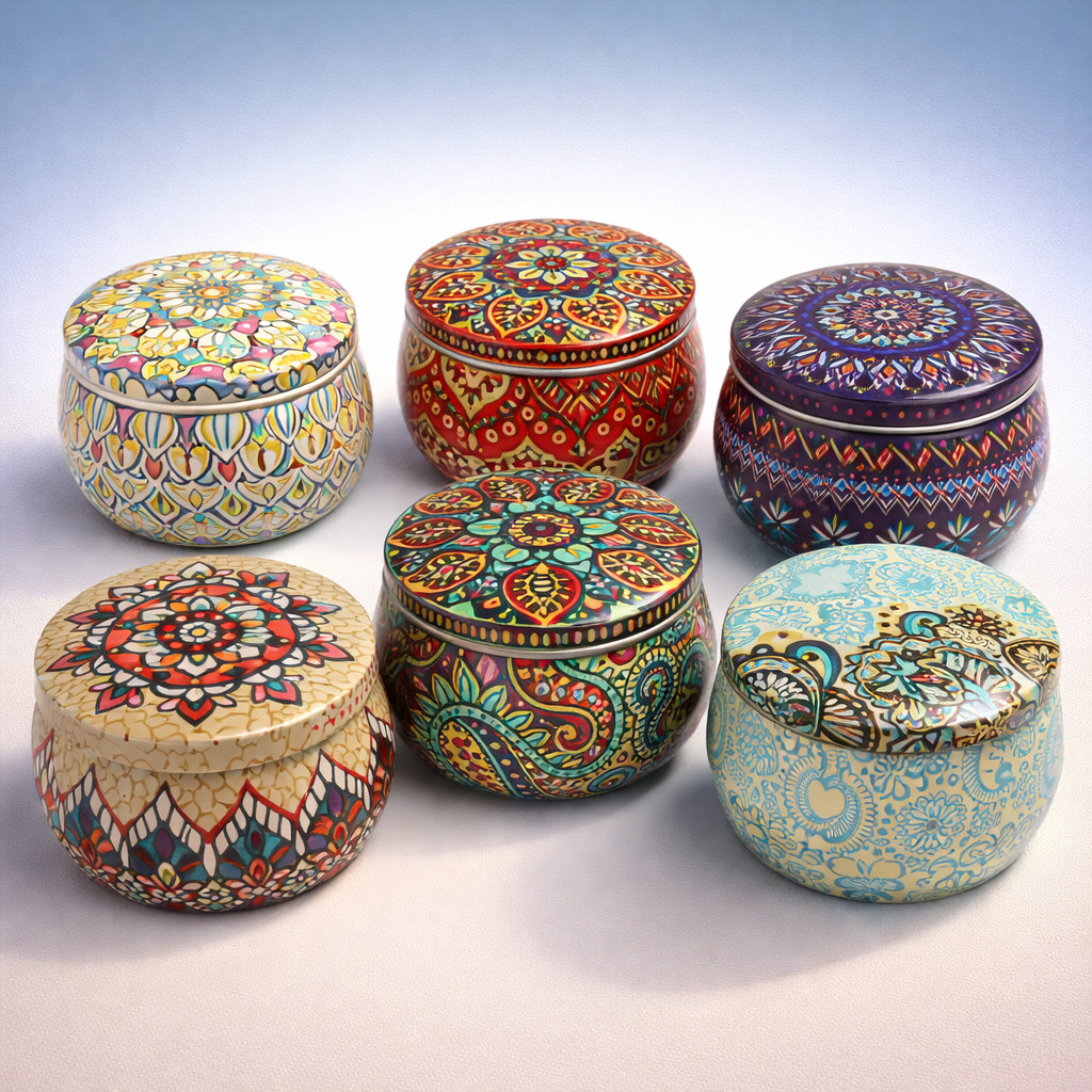 Latas Indianas Mandala Decoração, Organizador, Porta Velas, Aromáticas, Organizador, Charme, Artesanais, Kit C/ 6 em Oferta na Shopee