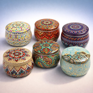 Latas Indianas Mandala Decoração, Organizador, Porta Velas, Aromáticas, Organizador, Charme, Artesanais, Kit C/ 6 em Oferta na Shopee