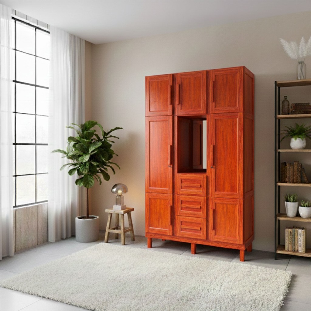 Guarda-Roupa Solteiro Pará 7 Portas 3 Gavetas 4 Prateleiras com Espelho Mel - Rodmóveis em Oferta na Shopee