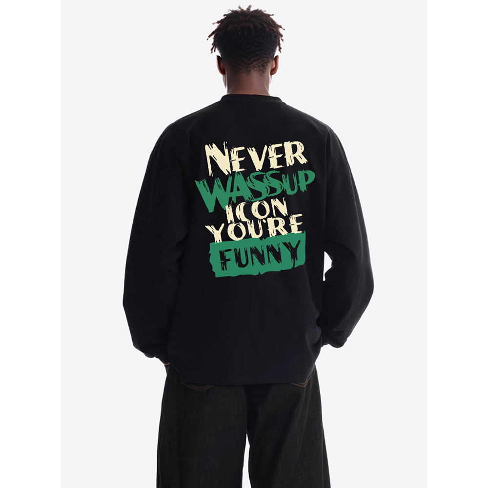 WASSUP High Street Wear Camiseta pesada de manga comprida masculina feminina primavera outono All-Match simples casal ca