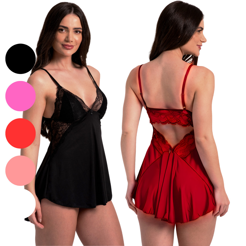 Camisola Sexy Feminina com Renda Delicada e Costa Nua em Tecido Macio