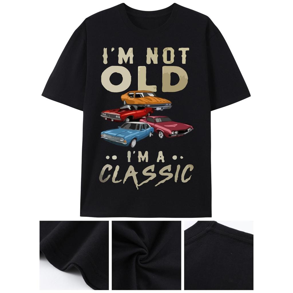 Camiseta Masculina Vintage Anos 60/70 com Estampa de Carros Muscle - "N?o Sou Velho, Eu sou um Clássico" Slogan & Imagem