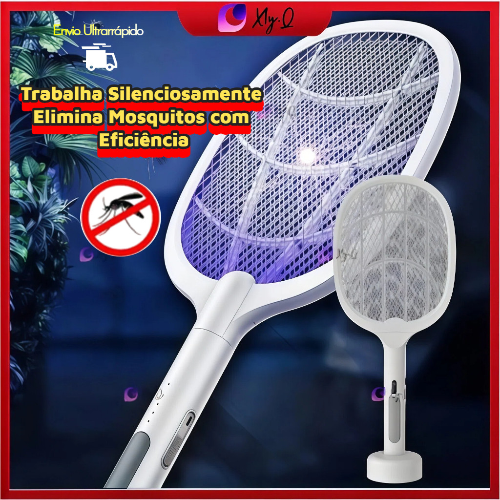 Raquete Mata Mosquito Recarregável Com Suporte De Mesa Casa（Mate mosquitos--002） em Oferta na Shopee