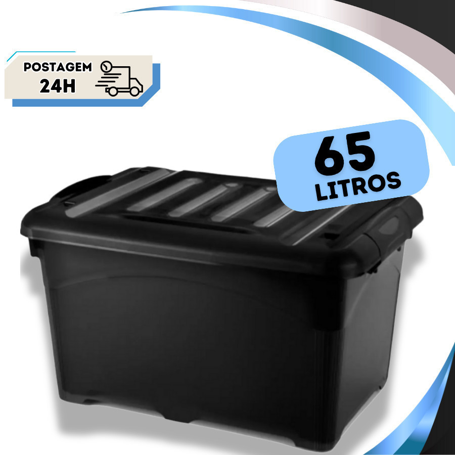 Caixa Organizadora 65 Litros Preta Resistente Com Travas e Rodinhas em Oferta na Shopee