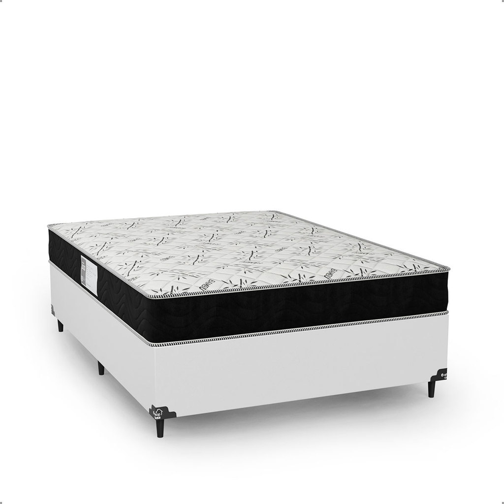 Cama Box Viúva + Colchão D33 One Face - Couro Branco