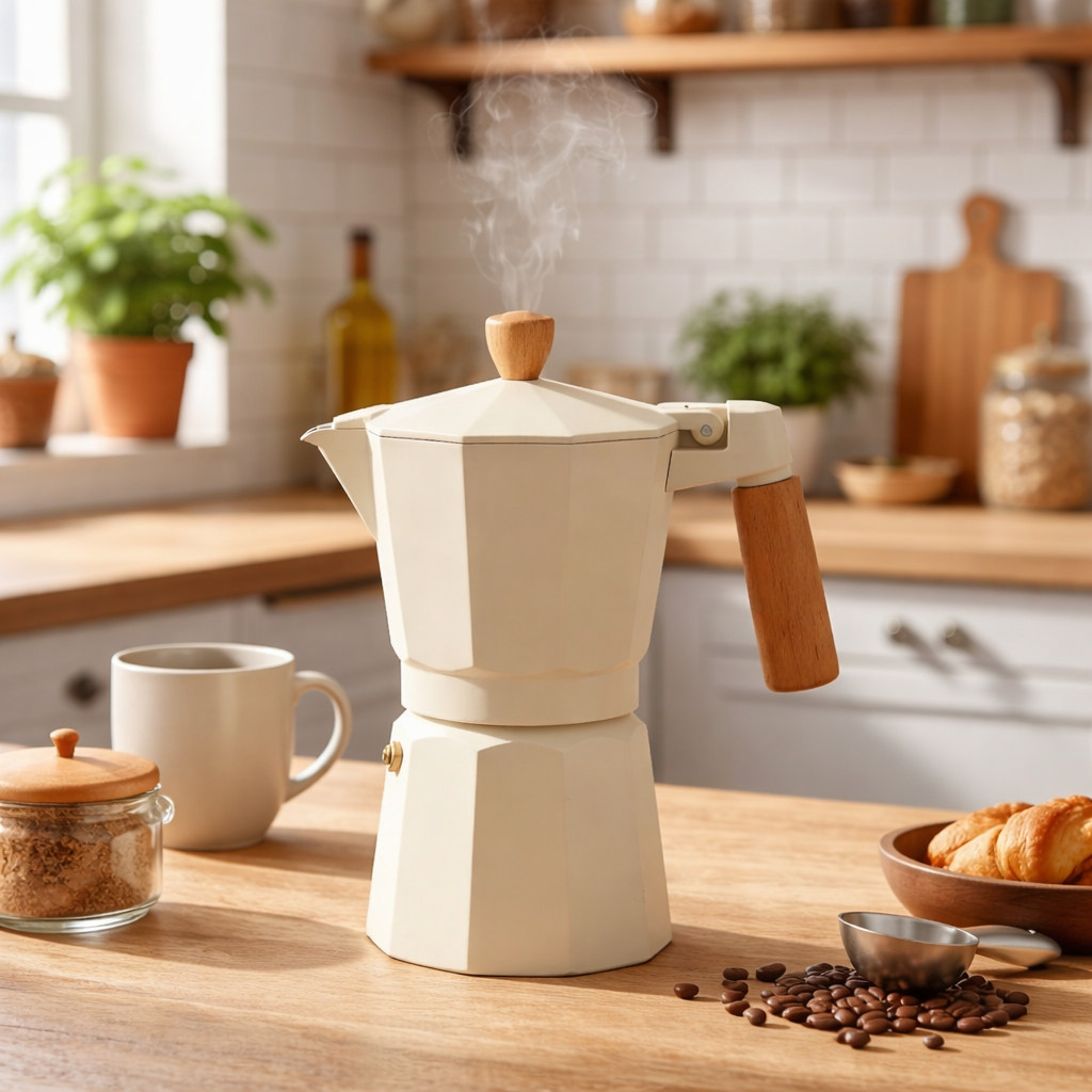 Imagem Cafeteira Italiana Expresso Moka 3, 6 e 9 xícaras Bege Cozinha Café Para Servi Praticidade