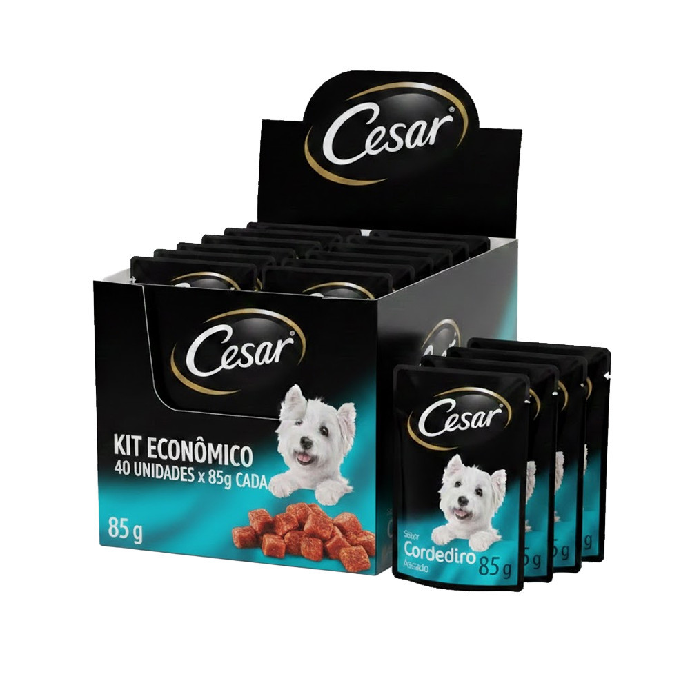 Kit Ração Úmida Cesar Sachê Cortes Selecionados Cordeiro Assado ao Molho para Cã