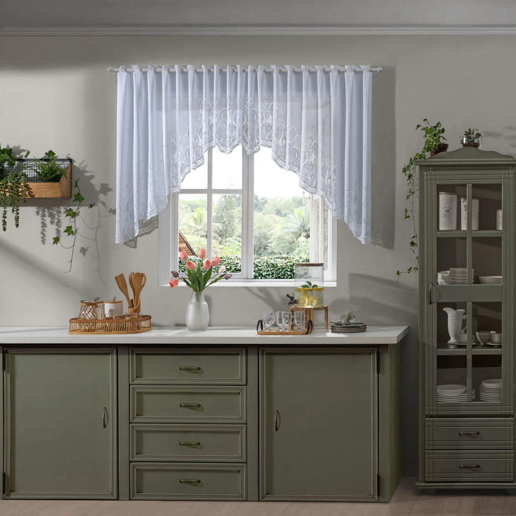Cortina Renda Modelo Cascata Tulipa 3m x 1m Floral Assimétrica Cozinha Casa Decorada Moderna Trabalhada em Oferta na Shopee