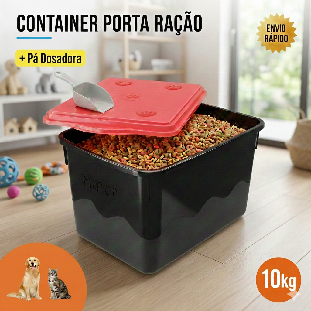 Porta Ração Pote Hermétrico Organizador Container 20L  10 kg Mec com Pet Pá Dosadora