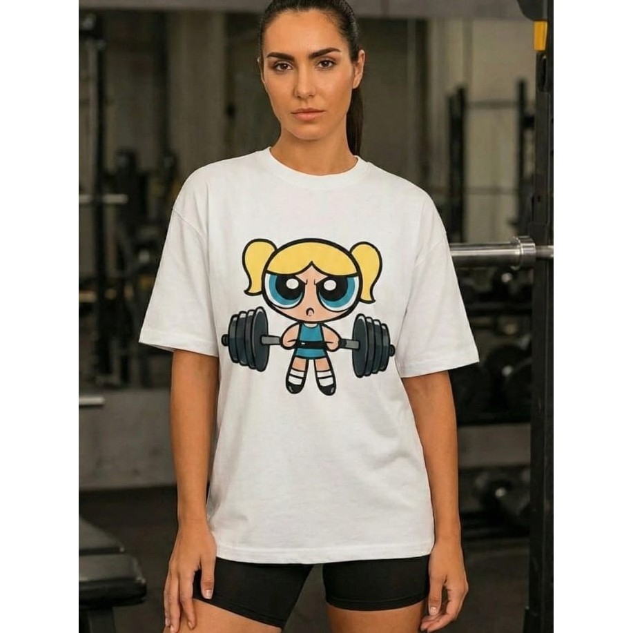 Camiseta Feminina Personagem Super Poderosas Academia Treino Lindinha