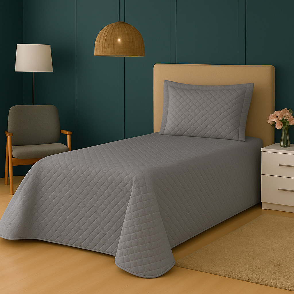 Conjunto De Capa De Cama De Solteiro Cinza De 2 Peças Para Meninos E Meninas , Protetor De Colchão , Roupa
