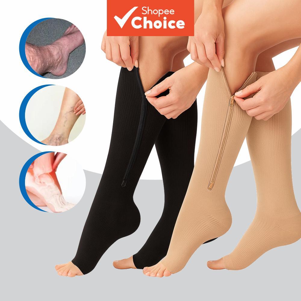 Meias De Compressão Com Zíper 3/4 Para Varizes E Alívio Da Fadiga Nas Pernas | Apoio (Nude , L/XL) em Oferta na Shopee